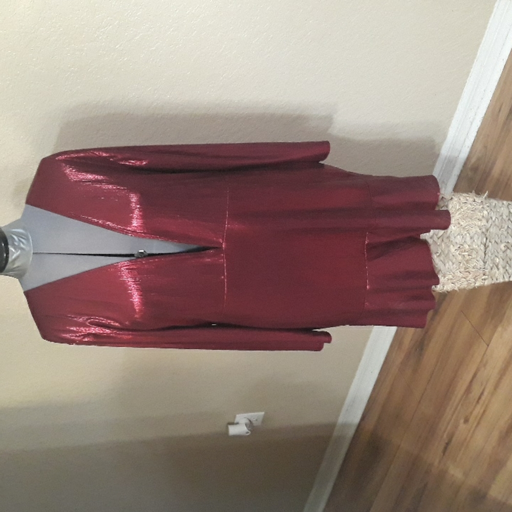 boohoo  Metallic Deep Red Wine,Ruffle Skater Dress